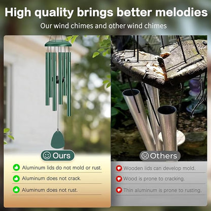 Wind Chimes Outdoor Outside - 6 Tubes 26" Memorial Garden Chime,Retirement & Sympathy Gift for Outdoor Patio Yard Decoration, Retired Gift for Mom Women Grandma Neighbors Green