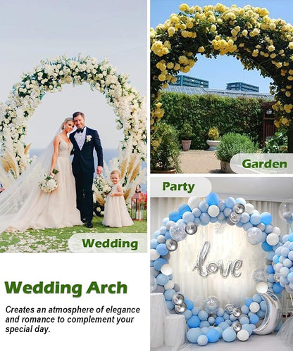 Queension Metal Wedding Arch | for Ceremony Party Decoration 8Ft Wide 7Ft High,Garden Arch Trellis with Ground Bases for Climbing Plants,Outdoor Garden Arbor for Roses Vines, Round Frame, Gold