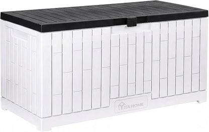 YITAHOME Large Deck Box 120 Gallon Resin Outdoor Storage Box | Patio Storage Bin for Outdoor Pillows, Garden Tools and Pool Supplies, Waterproof, Lockable, Grayish-White