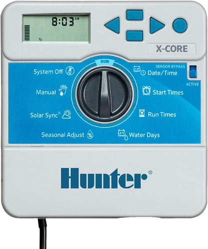 Hunter X-Core XC400i Indoor Sprinkler Timer, 4-Zone Irrigation Controller | Indoor 4-station irrigation controller with easy programming, manual controls, seasonal adjust, and standard dial operation