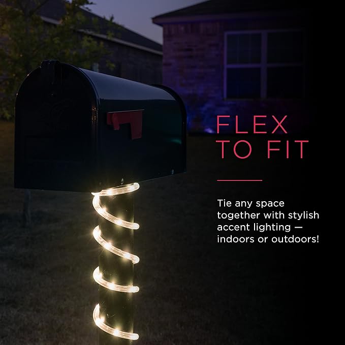 UltraPro LED Rope Lights, 16ft Classic Clear Rope, Warm White Light 3000K, Indoor/Outdoor, Flexible, Linkable, Durable, Rope Lights Outdoor, 54503