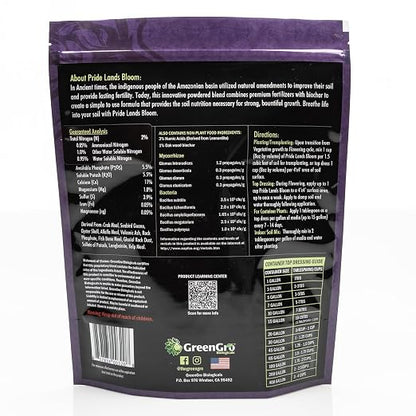 GreenGro Pride Lands Bloom 2-5.5-5.5 | Organic Dry Top Dress Bloom Fertilizer | Microbes + Biochar + Mycorrhizae | No Fillers | Higher Terpenes & Bigger Flowers | CDFA Approved | 5 lb