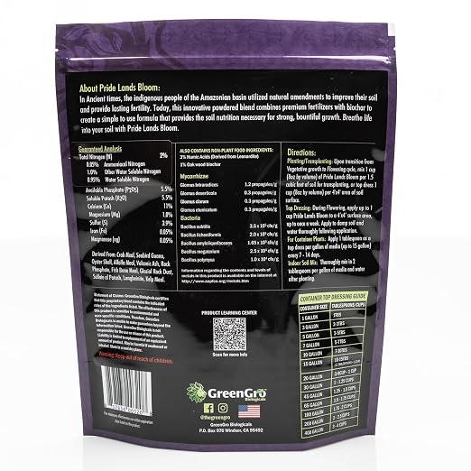 GreenGro Pride Lands Bloom 2-5.5-5.5 | Organic Dry Top Dress Bloom Fertilizer | Microbes + Biochar + Mycorrhizae | No Fillers | Higher Terpenes & Bigger Flowers | CDFA Approved | 5 lb