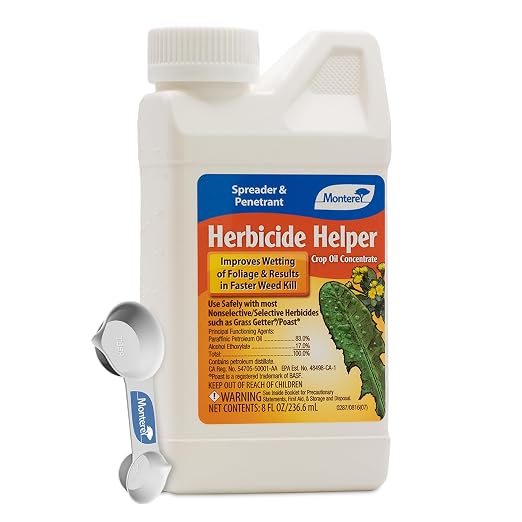 Monterey Herbicide Helper Crop Oil Concentrate Bundled with Measuring Spoon – Spreader & Penetrant for Faster Weed Kill – Improves Wetting of Foliage – 8 oz