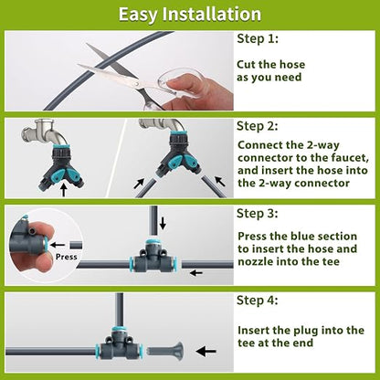 100FT 1/4" Quick-Connect Drip Irrigation System Kit, Automatic Garden Watering System with 16 Pcs Adjustable Spray Nozzles for Garden, Greenhouse, Yard, Lawn