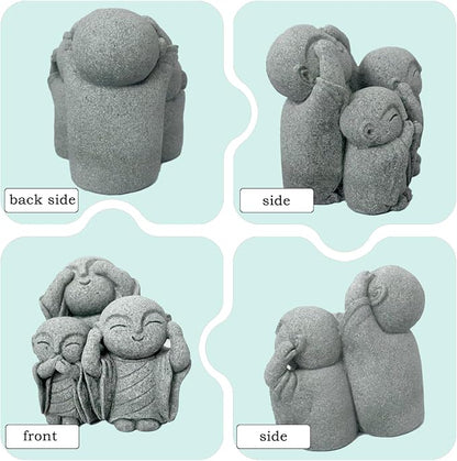 Mini Zen Monk Praying Statue Small Buddha Jizo Figurine Sandstone Feng Shui Sculpture Ornament for Fish Tank Decor Home Garden Good Luck Decoration - No Evil