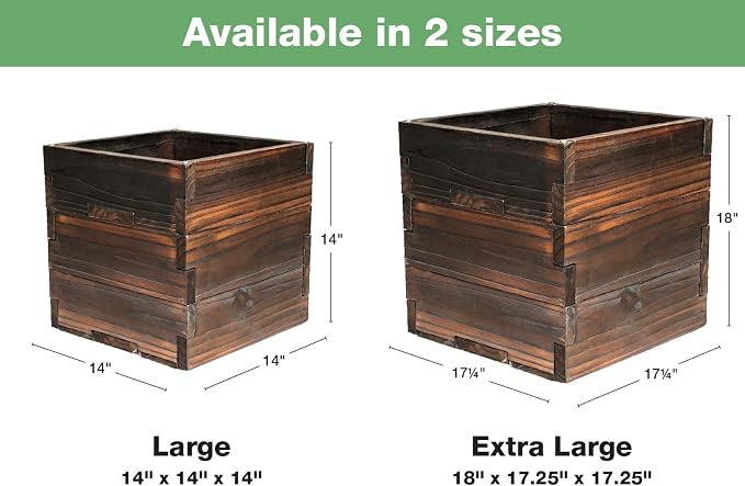 Extra Large Decorative Wooden Planter with Universal Pole Support for String Light Poles, Umbrellas, Bird Feeders. Solid Wood Outdoor Garden Patio Box for Plants or Flowers, 17"x17"x18", Brown