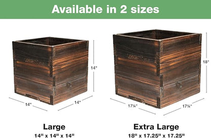 Extra Large Decorative Wooden Planter with Universal Pole Support for String Light Poles, Umbrellas, Bird Feeders. Solid Wood Outdoor Garden Patio Box for Plants or Flowers, 17"x17"x18", Brown