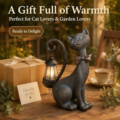 Cat Outdoor Statues with Solar Garden Light:Cat Garden Statues for Outside Fall Decor Clearance,Outdoor Figurine for Yard Art Lawn Ornaments Patio Balcony Home House - Birthday Gifts for mom Grandma