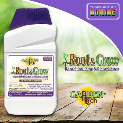 Bonide Garden Rich Root & Grow Root Stimulator & Plant Starter | 32 oz Concentrate, 4-10-3 Fertilizer For Transplanting