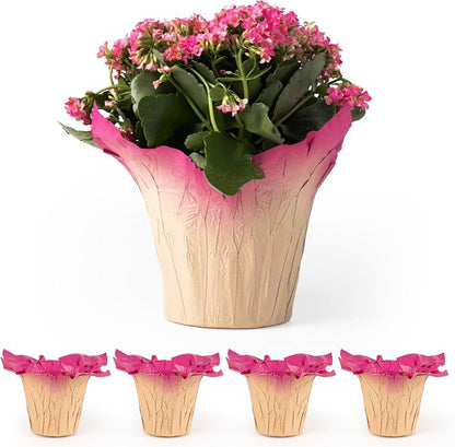 6” AZA Plant Pot Covers, FSC® Certified Recycled Kraft Paper, Decorative Plant Sleeve for House Plants, Reusable and Gift-Ready for Potted Flowers, Pink, Pack of 5