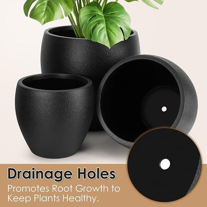 YNNICO Plant Pots 17.5/14.8/12.2 inch Set of 3, Flower Pots with Drainage Holes, Large Planters for Indoor Outdoor Garden Plants and Flowers. (Black)