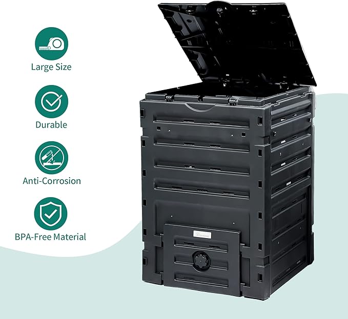 YITAHOME 120 Gallon (450L) Large Outdoor Compost Bin, Composter Box with Snap-on Top Lid and Aeration System, Lightweight Garden Compost Barrel Tumbler, Easy Assembly