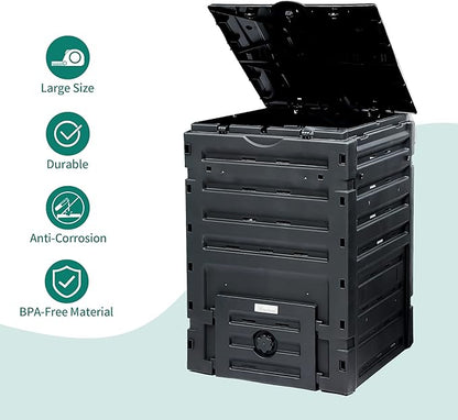 YITAHOME 120 Gallon (450L) Large Outdoor Compost Bin, Composter Box with Snap-on Top Lid and Aeration System, Lightweight Garden Compost Barrel Tumbler, Easy Assembly