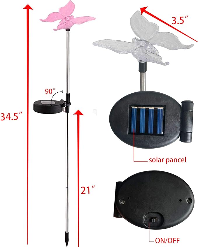 QIDEA Outdoor Solar Garden Stake Light - Color Changing Decorative LED Stake Lamp In-ground Landscaping Lighting for Garden Patio Yard Lawn Pathway Flower Bed Decor Decorations Figurine Butterfly