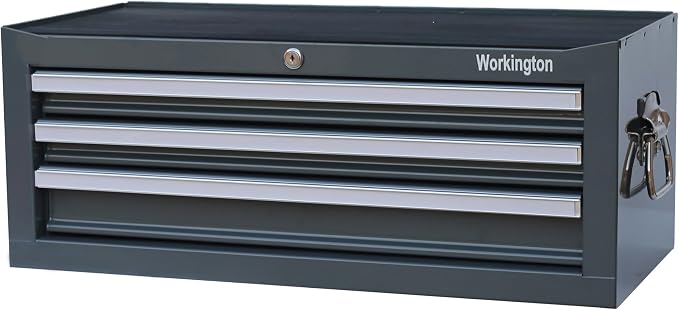 Workington Industrial 3 Drawers Portable Metal Intermediate Box, 26" Middle Tool Chest Cabinet with Ball Bearing Drawer Slides, Steel Tool Storage Box Organizer 4009 Gray