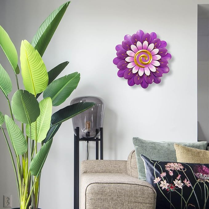 AHYS Metal Flowers Wall Decor Indoor Outdoor Metal Wall Art for Home Farmhouse Living Room Bedroom Bathroom Garden Decorations - Purple