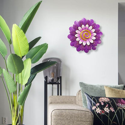 AHYS Metal Flowers Wall Decor Indoor Outdoor Metal Wall Art for Home Farmhouse Living Room Bedroom Bathroom Garden Decorations - Purple