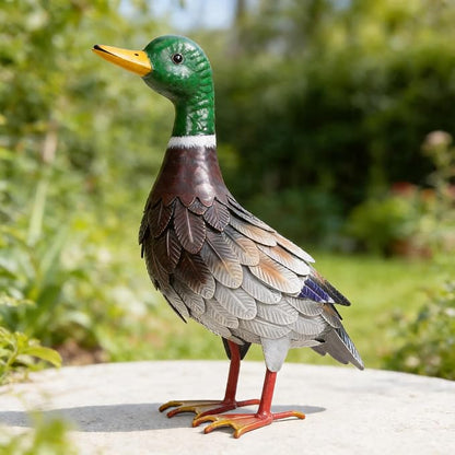 Shorayn Garden Statue Metal Duck Life-Size Mallard Indoor Outdoor Decor Handmade Iron