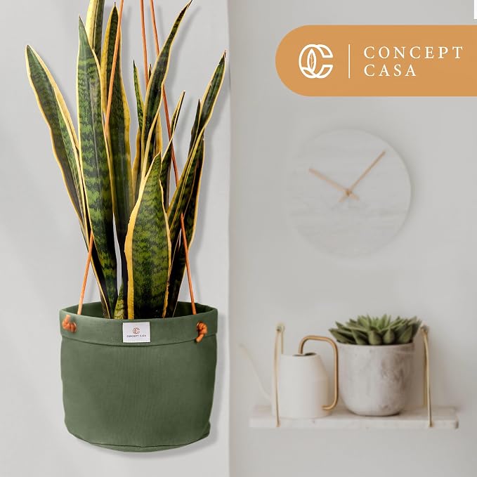 Waxed Canvas Handmade Hanging Planter for Indoor/Outdoor Plants, Hanging Basket Plant Holder Forest Green with Hook