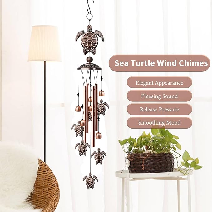 Wind Chimes Outdoor Clearance, 35" Sea Turtle Wind Chime, Outdoor Aluminum Wind Chimes with S Hook, Memorial Gift for Mom Grandma