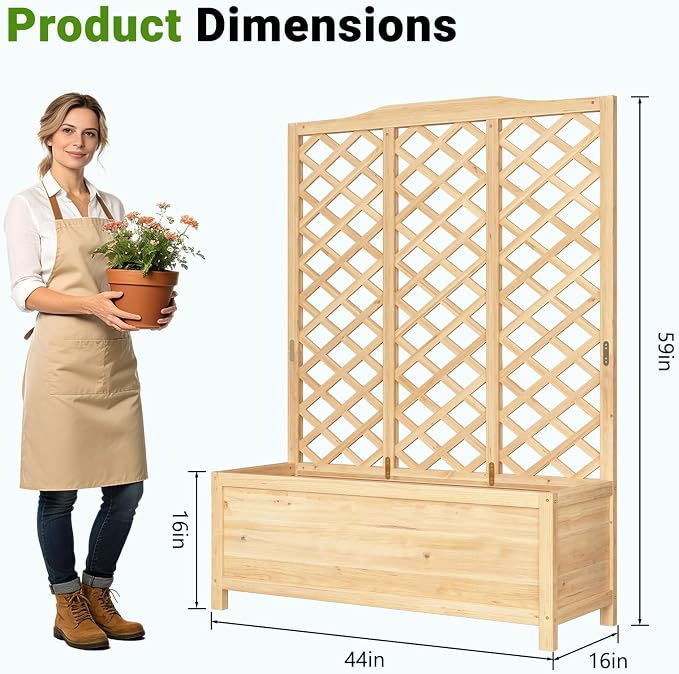 DoCred 2PCS Raised Garden Bed, 44" L x 16" W x 59" H Freestanding Elevated Planter Box with Trellis for Climbing Plants, Outdoor Wooden Privacy Screen with Garden Box for Backyard Patio Balcony Decor