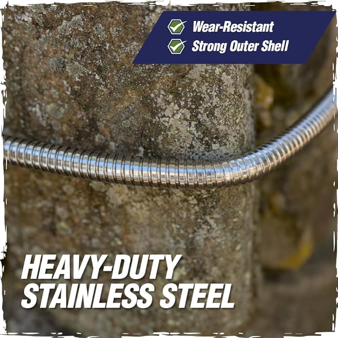 RUGGED RHINO Metal Garden Hose with Spray Nozzle, 50FT, 304 Stainless Steel, 750 PSI Burst Strength, Heavy Duty Flexible Water Hose, Kink Resistant, Leakproof for Yard, Lawn and Outdoor Use, Green