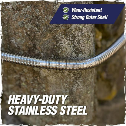 RUGGED RHINO Metal Garden Hose with Spray Nozzle, 100FT, 304 Stainless Steel, 750 PSI Burst Strength, Heavy Duty Flexible Water Hose, Kink Resistant, Leakproof for Yard, Lawn and Outdoor Use, Green
