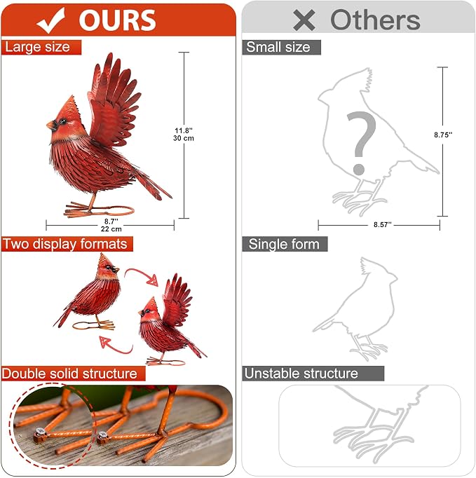 Nacome Cardinal Garden Decor Metal Yard: Art Outdoor Sculptures & Statues Large Red Bird Ornaments for Patio Balcony Front Backyard - Valentines Day Gifts for Her Wife Women Mom Grandma Birthday