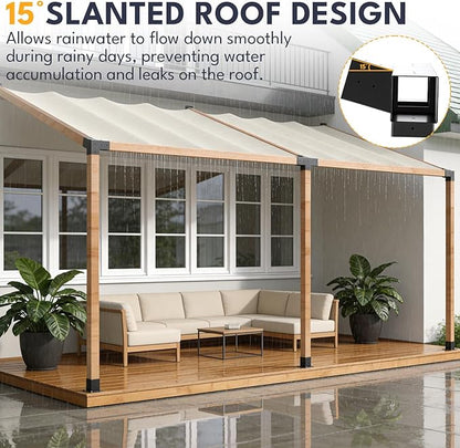 15° Slanted Pergola Bracket Kit, 4-Way Roof Wall Mount Pergola Set with Post Base for 4"x4" Posts for Gazebos, Patio Pergolas(Set of 3)