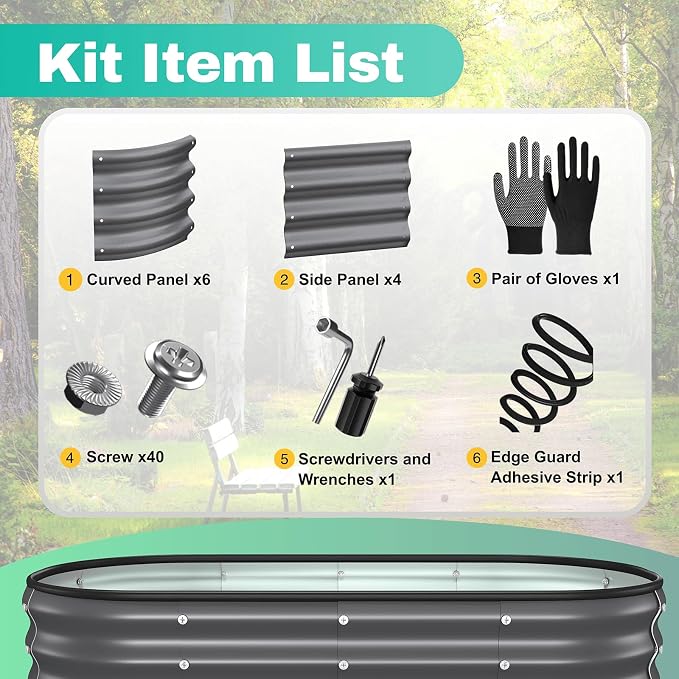 2PCS 4x2x1 FT Oval Metal Raised Garden Bed Kit, Open Bottom Design Elevated Garden Planter Box Outdoor, Trough Planter for Outdoor Plants, Flower, Vegetables, Fruit, Herbs (Dark Gray)