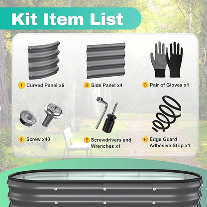 2PCS 4x2x1 FT Oval Metal Raised Garden Bed Kit, Open Bottom Design Elevated Garden Planter Box Outdoor, Trough Planter for Outdoor Plants, Flower, Vegetables, Fruit, Herbs (Dark Gray)