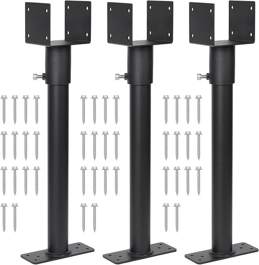 3 Pack 304 Stainless Steel 3.6" Heavy Duty Saddle Roof Riser for Patio Pergolas, 18-1/4" High (Black)
