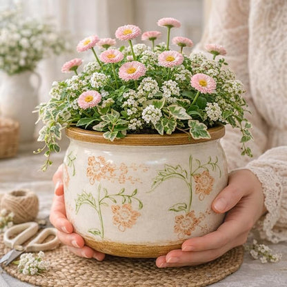 Vintage Ceramic Flower Pots - Indoor Outdoor Planters with Drainage Holes & Filter Screen, 6.5’’& 9’’ Rustic Farmhouse Decorative Plant Pots for Garden/Patio