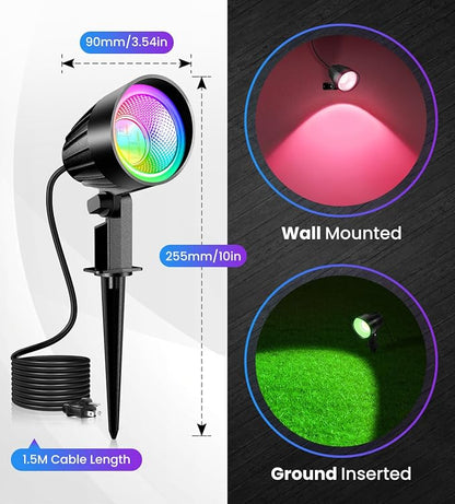 MEIKEE 15W RGBW LED Landscape Spotlights with Remote and 4.9FT Cord | RGB Color Changing IP66 Waterproof Outdoor Pathway Lamp, Landscape Lighting for Christmas Halloween Festival Party, 8 Pack