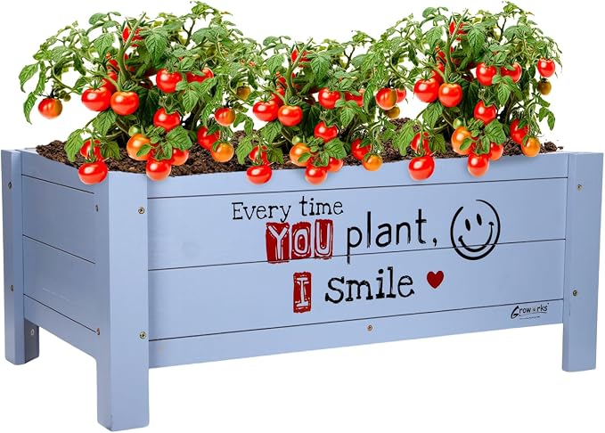 Raised Garden Bed for Kids - 30”L*18”W*13”H Elevated Wooden Planter Box Stand, Backyard, Patio, Balcony w/Bed Liner, 180lb Capacity (Blue)