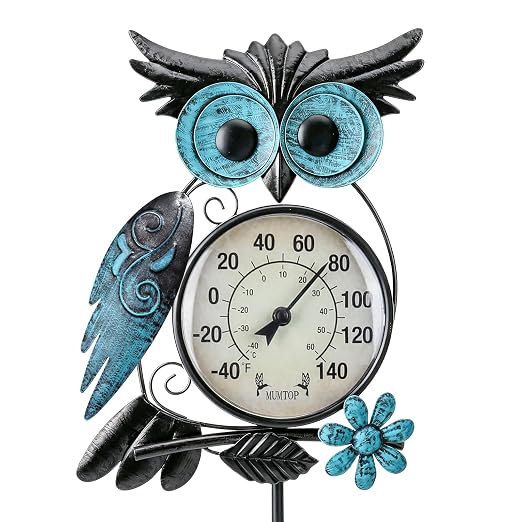 MUMTOP Outdoor Thermometer, Owl Outside Decor for Patio, Yard and Garden | No Battery Needed, Waterproof, Indoor and Outdoor, Easy to Read, Gifts Idea