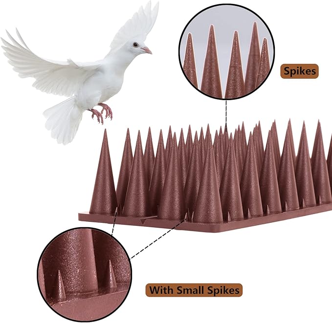 Bird Spikes, 18.7 Feet Bird Guard Spikes for Squirrel Cat Raccoon and Other Small Animals, Pigeon Spikes for Outdoor Fences and Roofs, Durable Plastic Bird Barrier Strips(20 Pack)
