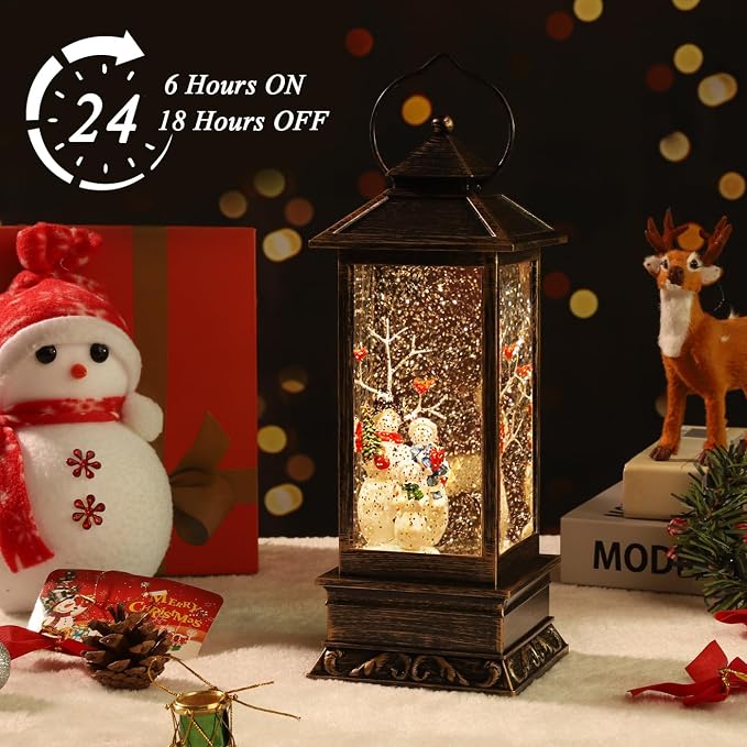Christmas Lantern Musical Snow Globe, Lighted Xmas Snowman Water Snow Globe | Sparkling Sequins, 8 Melodies And Automatic Timer Exquisite Christmas Decorations,Perfect For Home And Holiday Parties Gifts