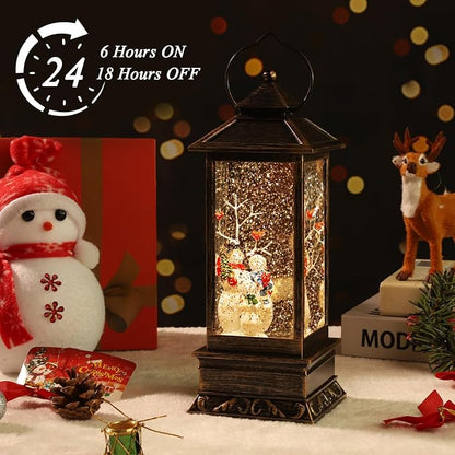 Christmas Lantern Musical Snow Globe, Lighted Xmas Snowman Water Snow Globe | Sparkling Sequins, 8 Melodies And Automatic Timer Exquisite Christmas Decorations,Perfect For Home And Holiday Parties Gifts