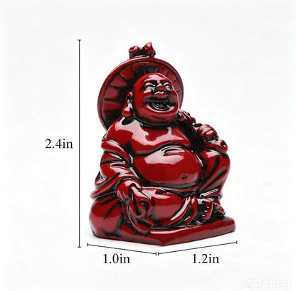 6Pcs 2in Red Resin Laughing Buddha Figurines, Tabletop Lucky Decor | Maitreya Buddha Statue, Flower Pot Statue, Home Office Desk Decor, Fengshui Collection Gift Ornaments