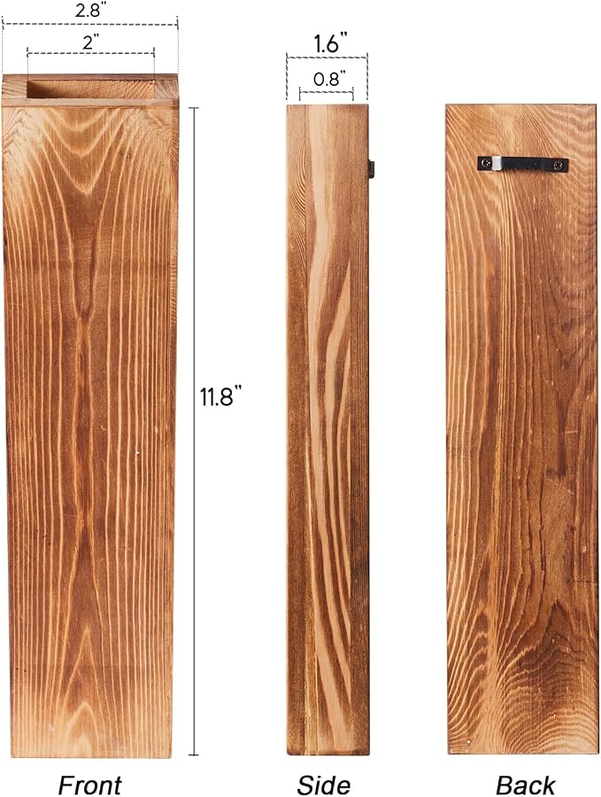 2-Pack Wood Wall Planters with 4 Removable Faux Eucalyptus Stems - Modern Farmhouse Wall Decor for Living Room, Bedroom, Bathroom - Wooden Wall Vases and Fake Eucalyptus for Home Office Decor