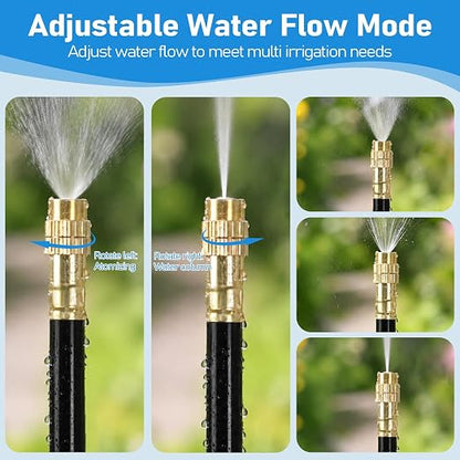 360° Adjustable Drip Irrigation System Kit, 50 FT Garden Watering System with 15 Copper Nozzles, Automatic Misting Sprinkler for Yard, Garden, Lawn, Raised Bed, Greenhouse and Plants