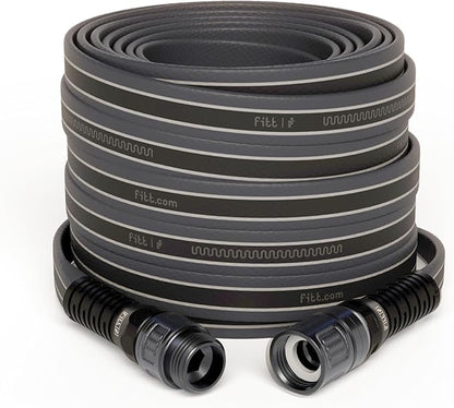 FITT Force Pro Water Hose, Lightweight Ultra Flexible Durable Kink-Free Heavy-Duty Commercial Grade Flat Garden Hose, Grey and Blue, 50-Feet x 5/8-Inch