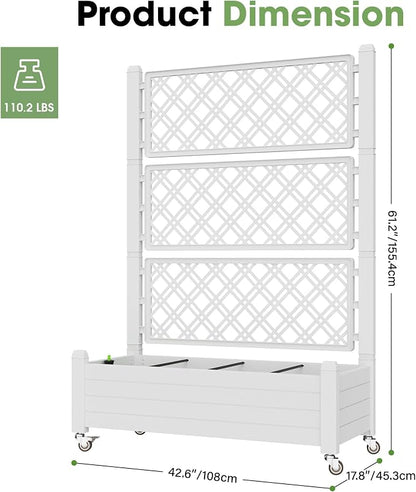 Fancyango Raised Garden Bed with Wheels 61.2" Hx2 -Ashen | Resin Elevated Garden Planter Box with Trellis, Outdoor Planter Box for Veggies Herbs Patio Balcony Backyard