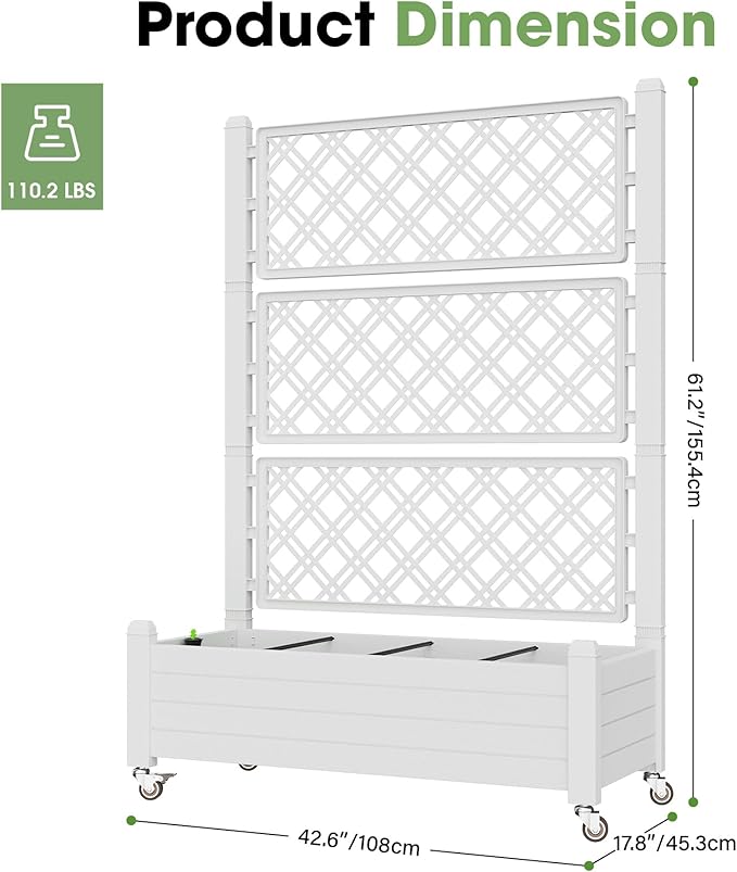 Fancyango Raised Garden Bed with Wheels 61.2" H -Medium Ashen