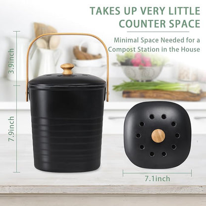 MUMTOP Bamboo Fiber Compost Bin Kitchen Countertop Compost Bin with lid – Small Compost Bin Made of Sustainable Bamboo Fiber Includes Charcoal Filter
