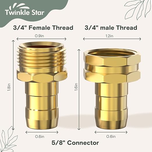 Twinkle Star Garden Hose Repair Connector, 3/4" or 5/8", 3 Set | Male and Female Garden Hose Fittings With Clamps