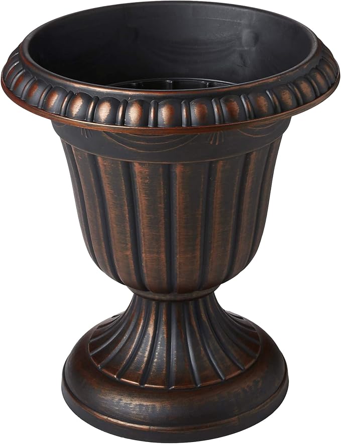 Arcadia Garden Products PL20CP Classic Traditional Plastic Urn Planter Indoor/Outdoor 10" x 12", Brushed Copper