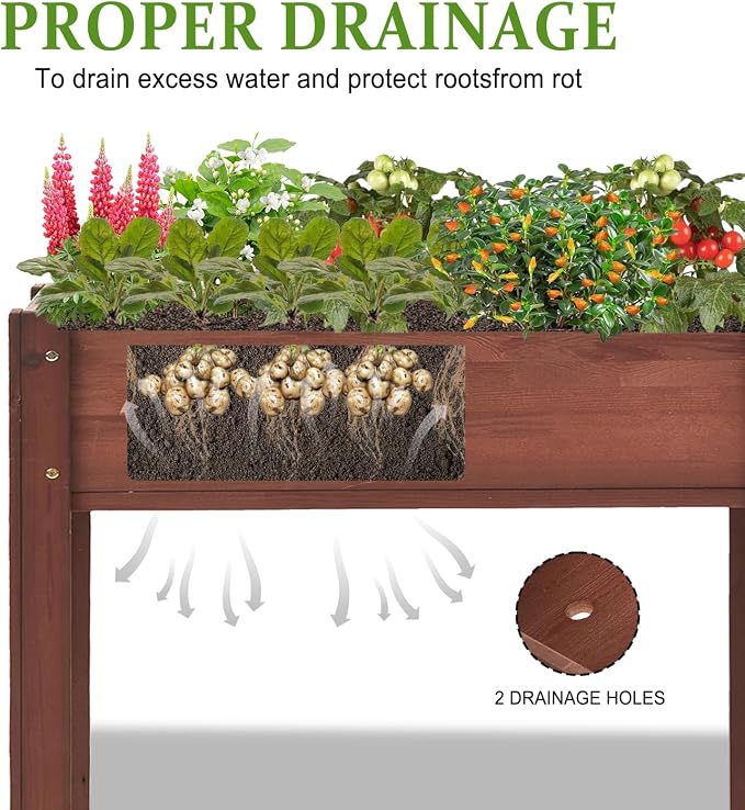 Raised Garden Bed with Legs, 31x16x30 in Planter Boxes Outdoor, Elevated Wooden Planter Box Standing Growing Bed for Gardening, Backyard, Patio and Balcony (Coffee, 31x16x30)